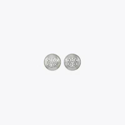 Tory Burch Moondance Pearl And Pavé Stud Earrings In Gray