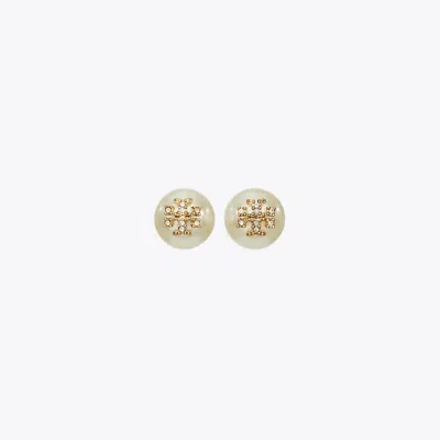Tory Burch Moondance Pearl And Pavé Stud Earrings In White