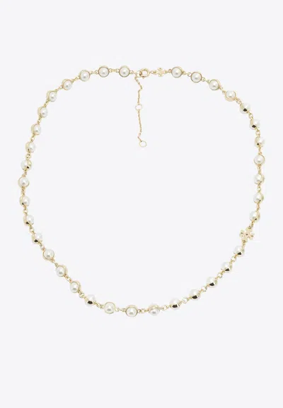 Tory Burch Moondance Pearl Logo Necklaces In Gold