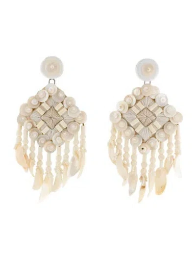 Pre-owned Tory Burch Mother Of Pearl & Shell Chandelier Clip-on Earrings In White