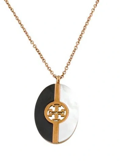 Pre-owned Tory Burch Mother Of Pearl & Stone Pendant Necklace, 20.25" In Multi