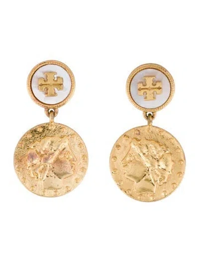 Pre-owned Tory Burch Mother Of Pearl Coin Drop Earrings In Multi