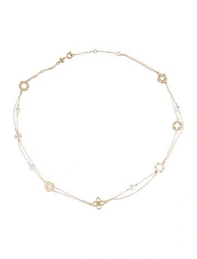 Pre-owned Tory Burch Mother Of Pearl Forget Me Not Layered Station Necklace, 19" In Multicolor