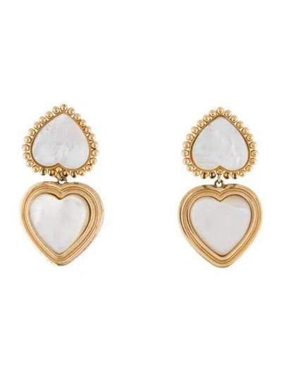 Pre-owned Tory Burch Mother Of Pearl Heart Drop Clip-on Earrings In Multi