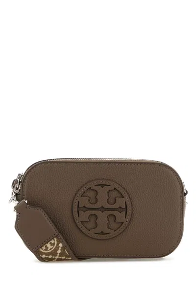Tory Burch Textured Finish Crossbody Bags With Adjustable Strap And Tassel Detail In Gray