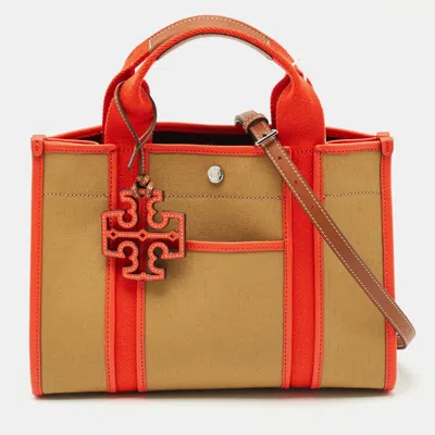 Pre-owned Tory Burch Multicolor Canvas And Leather Small Tory Tote