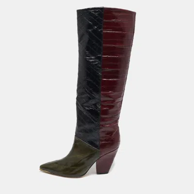 Pre-owned Tory Burch Multicolor Eel Leather Knee Length Boots Size 40