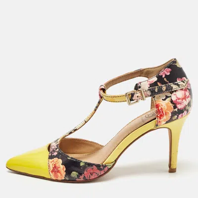 Pre-owned Tory Burch Multicolor Floral Print Leather And Patent Ankle Strap Sandals Size 36.5