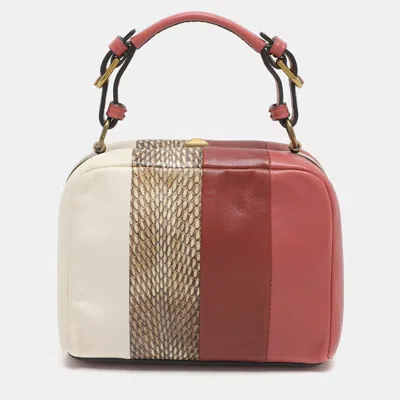 Pre-owned Tory Burch Multicolor Leather And Snake Print Leather Top Handle Bag