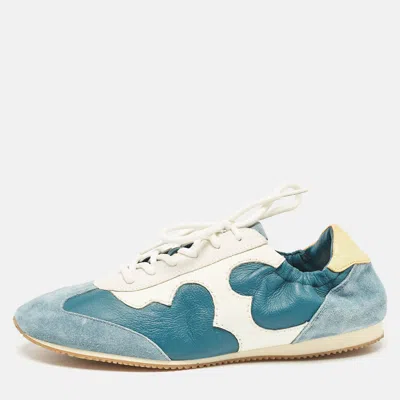 Pre-owned Tory Burch Multicolor Leather And Suede Serif Lace Up Sneakers Size 40