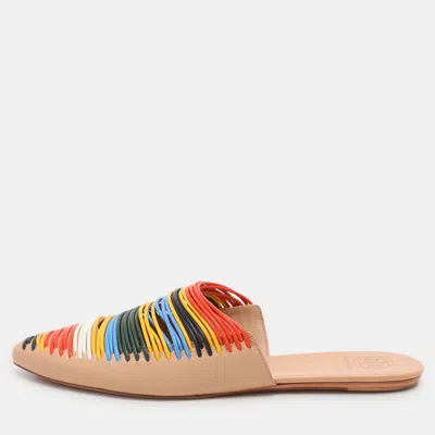 Pre-owned Tory Burch Multicolor Leather Rainbow Sienna Mules Size 38
