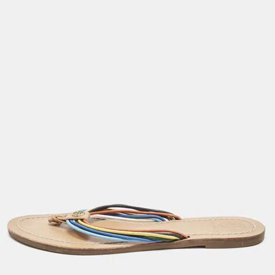Pre-owned Tory Burch Multicolor Leather Strappy Thong Flats Size 37