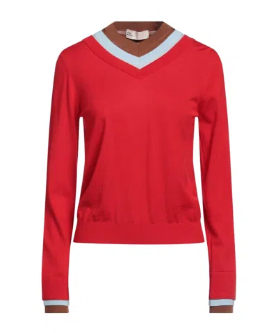 Tory Burch Multicolor Lightweight Wool Knit Sweater In Red