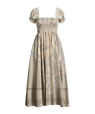 Tory Burch Multicolor Short Sleeve Dress In Nude
