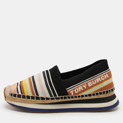 Pre-owned Tory Burch Multicolor Stretch Fabric Daisy Logo Espadrille Slip On Sneakers 37