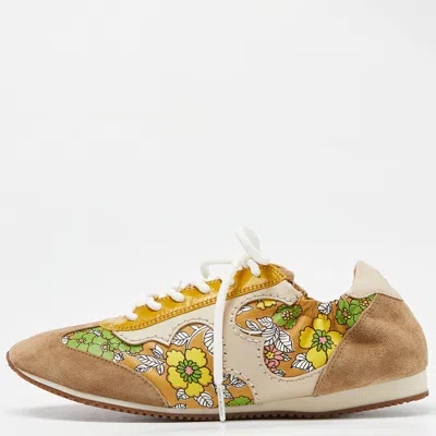 Pre-owned Tory Burch Multicolor Suede And Leather Lace Up Sneakers Size 36.5
