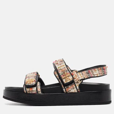 Pre-owned Tory Burch Multicolor Tweed And Leather Kira Sport Sandals Size 39.5