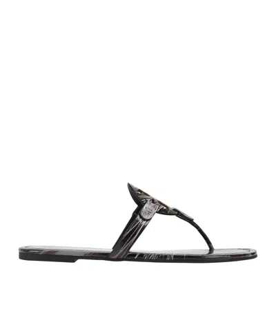 Tory Burch Multicolored Leather Flip-flops In Black