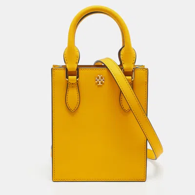 Pre-owned Tory Burch Mustard Leather Mini Emerson Shopper Tote In Yellow