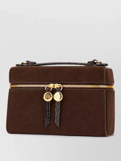 Tory Burch Na Suede Leather Clutch Bag In Brown