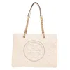 Tory Burch Napa Leather Soft Chain Fleming Tote In Beige