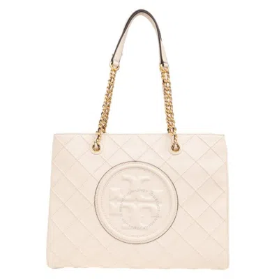 Tory Burch Napa Leather Soft Chain Fleming Tote In Beige