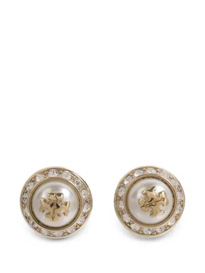 Pre-owned Tory Burch Natalie Crystal-embellished Stud Earrings In Gold