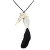 Tory Burch Natural Feather Bird Pendant Necklace In Black