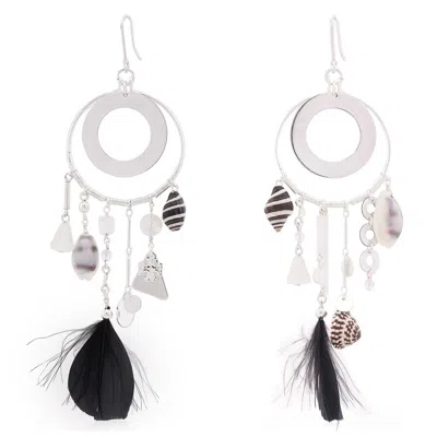 Tory Burch Natural Feather Galaxy Hoop Earring In Silver
