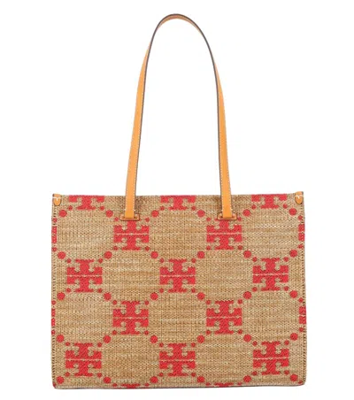 Tory Burch Natural T Monogram Large Tote In Pattern