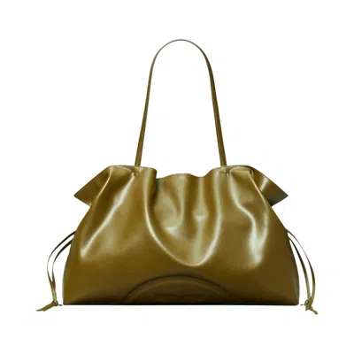 Pre-owned Tory Burch Natuura Drawstring Tote Bag 'dark Olive' | Green | Women's Size Onesize