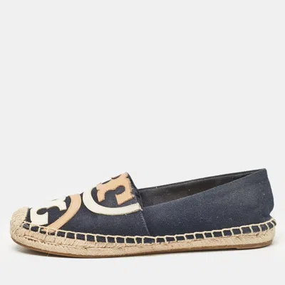Pre-owned Tory Burch Navy Blue Canvas Poppy Espadrille Flats Size 36