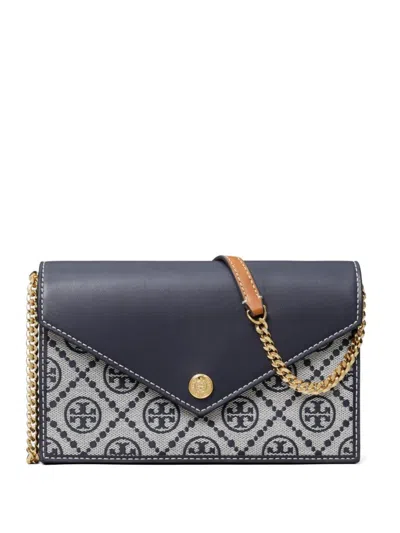 Tory Burch Navy Blue Chain Wallet In Gray