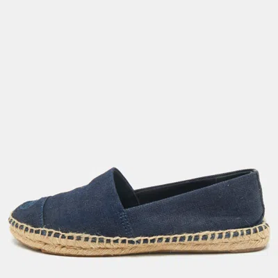Pre-owned Tory Burch Navy Blue Denim Slip On Espadrille Flats Size 38.5