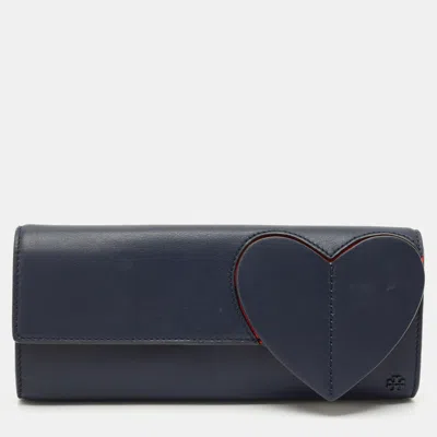 Pre-owned Tory Burch Navy Blue Leather Heart Clutch