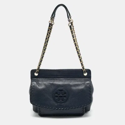 Pre-owned Tory Burch Navy Blue Leather Marion Shoulder Bag