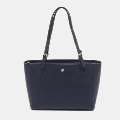 Pre-owned Tory Burch Navy Blue Saffiano Leather York Buckle Tote
