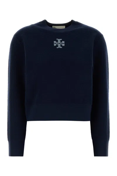 Tory Burch Navy Blue Wool Blend Sweater In Black