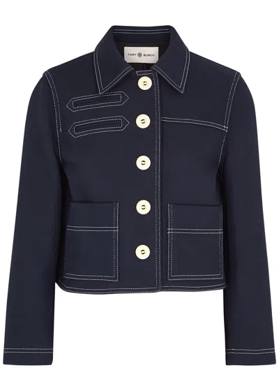 Tory Burch Navy Cropped Cotton-blend Twill Jacket