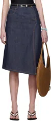 Tory Burch Navy High Slit Denim Midi Skirt In Blue