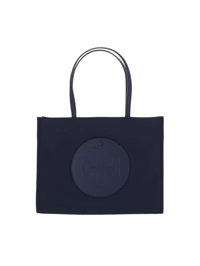 Tory Burch Navy Recycled Nylon Tote With Leather Accents In Blue