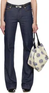 Tory Burch Navy Skinny Leg Jeans In Raw/unwashed