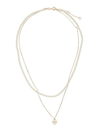 TORY BURCH 'KIRA' LAYERED NECKLACE WITH DOUBLE T PENDANT IN BRASS BLEND WOMAN