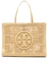 TORY BURCH NEUTRAL ELLA STRAW CROCHET TOTE BAG