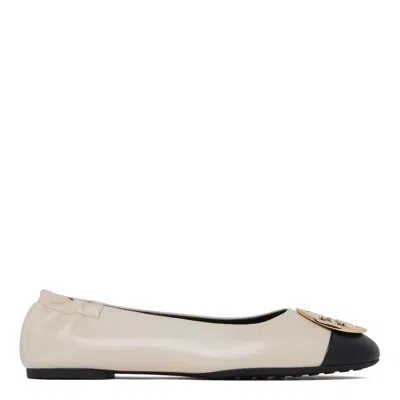 Tory Burch New Cream Leather Flat Shoes In Metallic