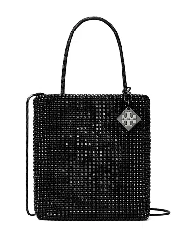 Tory Burch Night Owl Crystal Embellished Mini Tote In Black