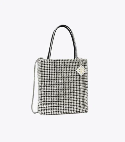 Tory Burch Night Owl Crystal-embellished Mini Tote In Silver
