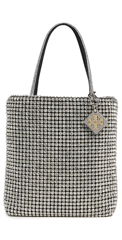 Tory Burch Night Owl Crystal Embellished Mini Tote Silver In Black