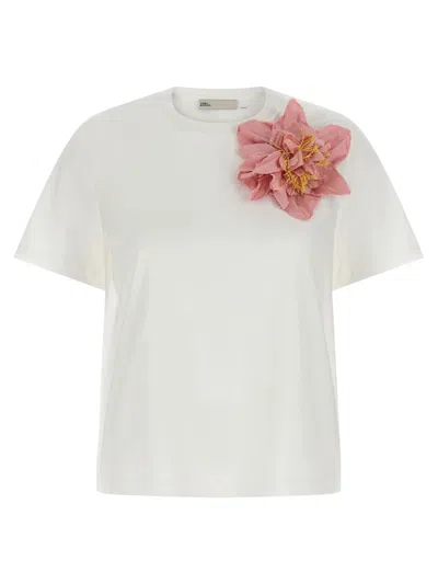 Tory Burch ? No - Crew Neck Cotton T-shirt With Removable Pin Appliqué In White