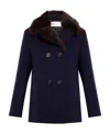 Tory Burch Notched-lapels Shearling Jacket In Blue